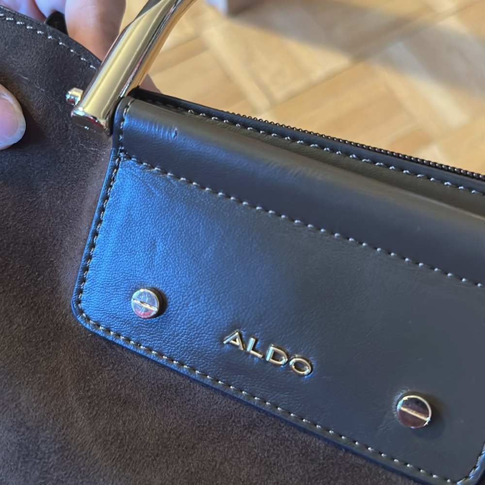 Aldo Brown Suede Satchel with Metallic Handles - Picture 5 of 5